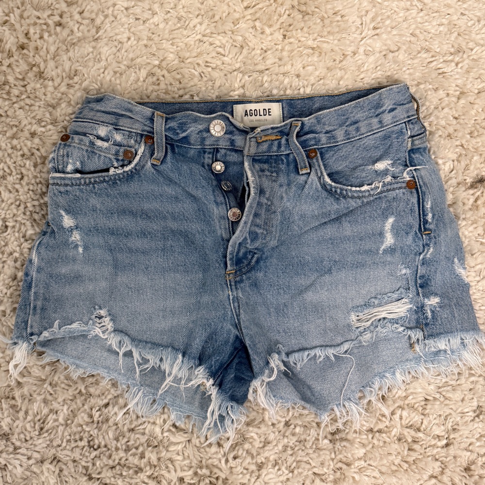 Agolde Frayed Hem Jean Shorts Light Wash